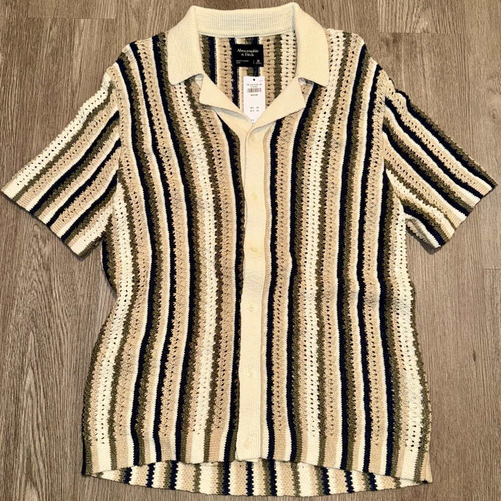 NEW Abercrombie & Fitch Retro Stitch Button-Through Sweater Polo (Medium)